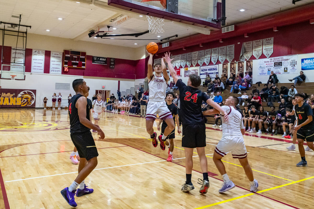 PVHS senior center Aydon Veloz times a jump shot against SECTA at home on Jan. 13. (John Clause ...