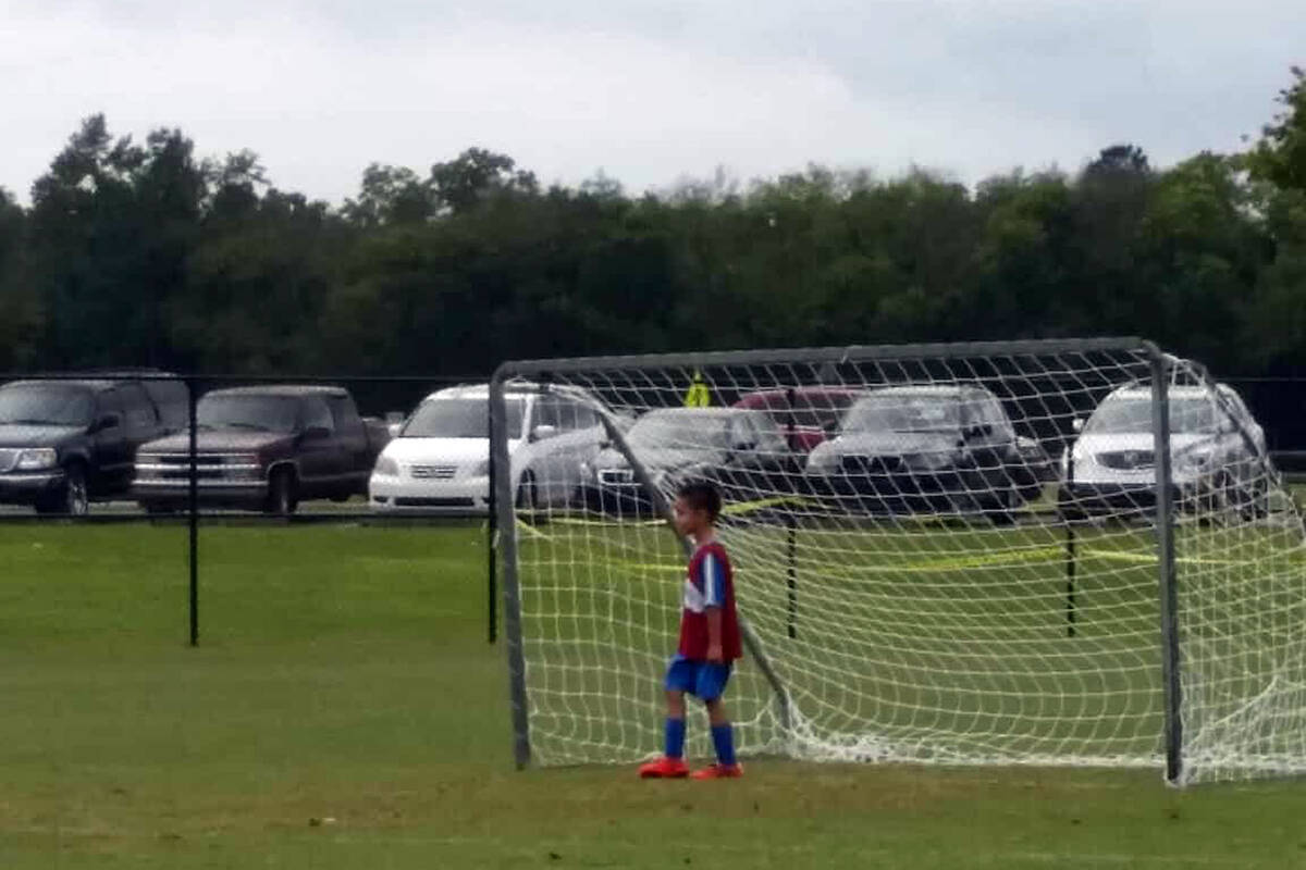 Cayden Cowley defends his goal, something he's been doing for years as a kid on the Pahrump Sha ...