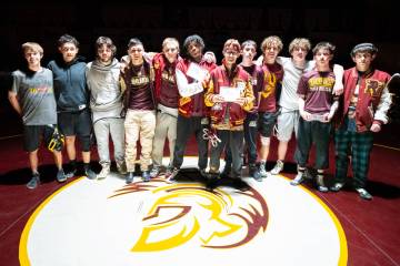 Pahrump Valley High School's senior wrestlers gathered before their home dual against Somerset ...