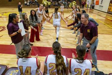 Pahrump Valley High School varsity girls basketball junior Kaitlyn Brown walks out during pre-g ...