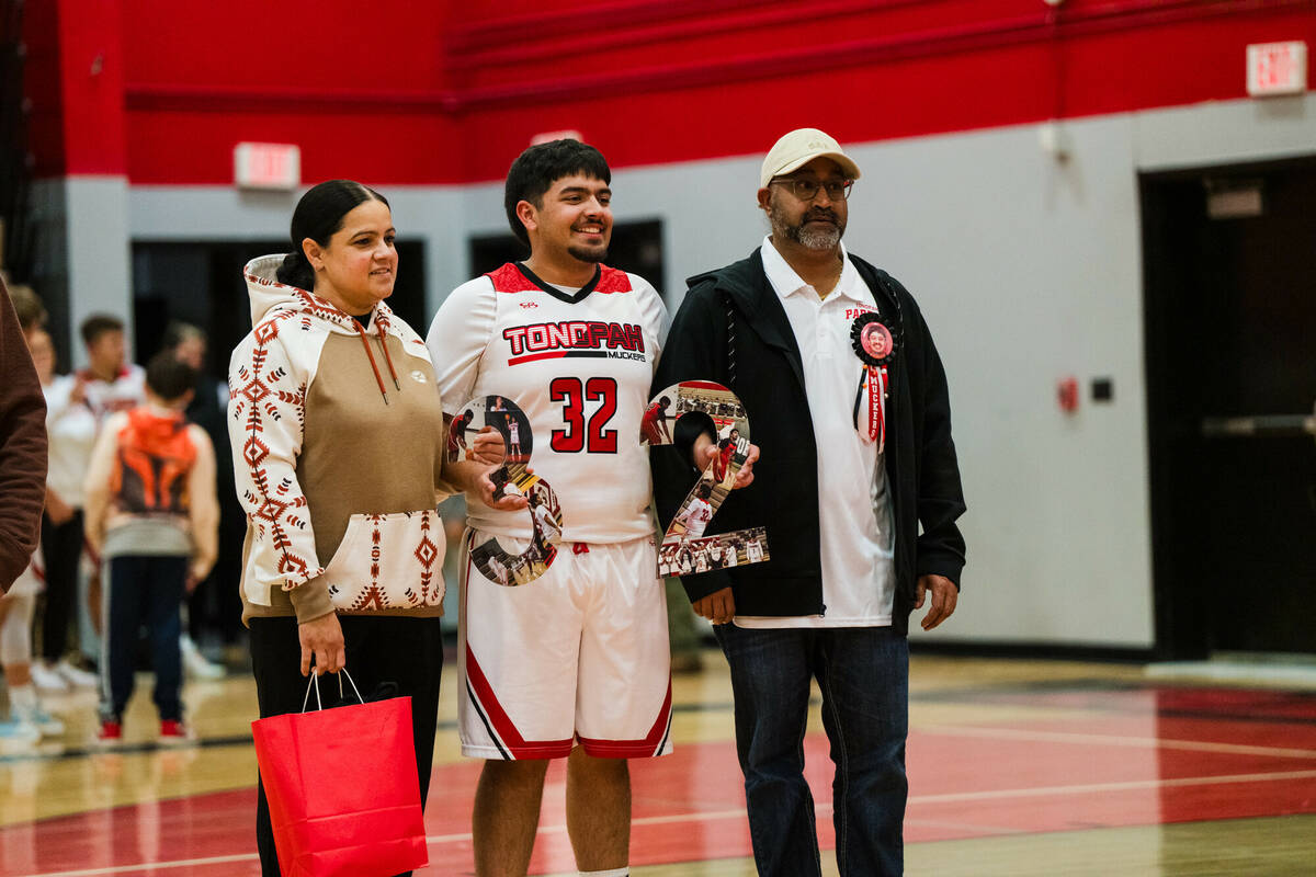 Tonopah High School senior Raj Chalal is honored before his senior night home game against Beat ...