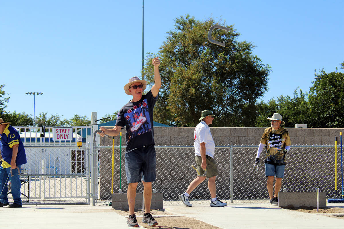 Local Pahrump horseshoe pitchers play a tournament at the pits down at Petrack Park during the ...