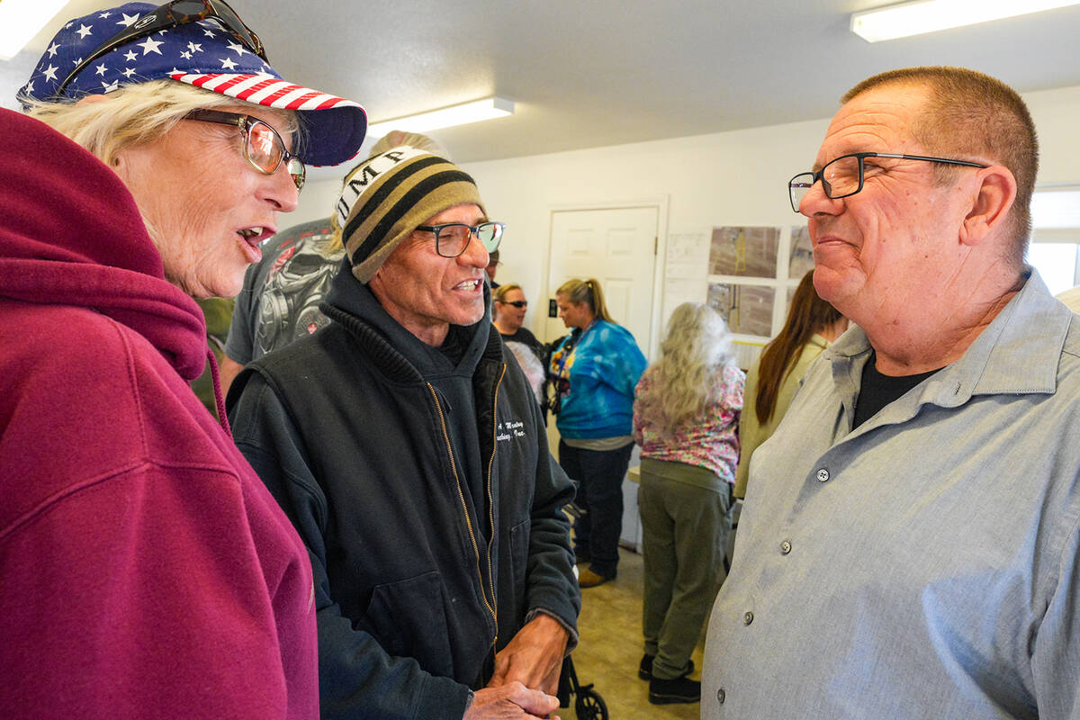 After speaking, Nye County Sheriff Joe McGill met with attendees and answered additional questi ...