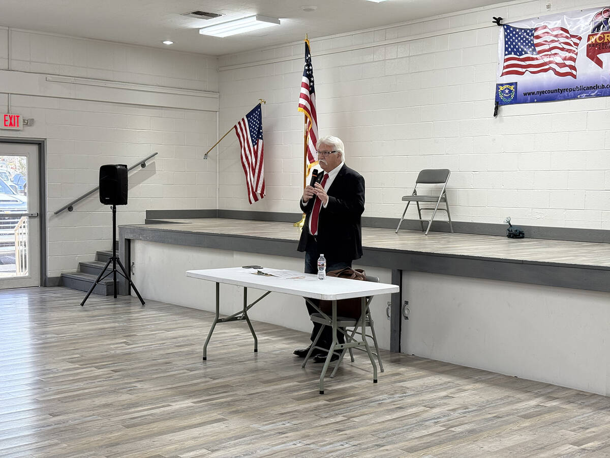 Nye County Republican Club President Joe Burdzinski speaks about the club’s mission of suppor ...