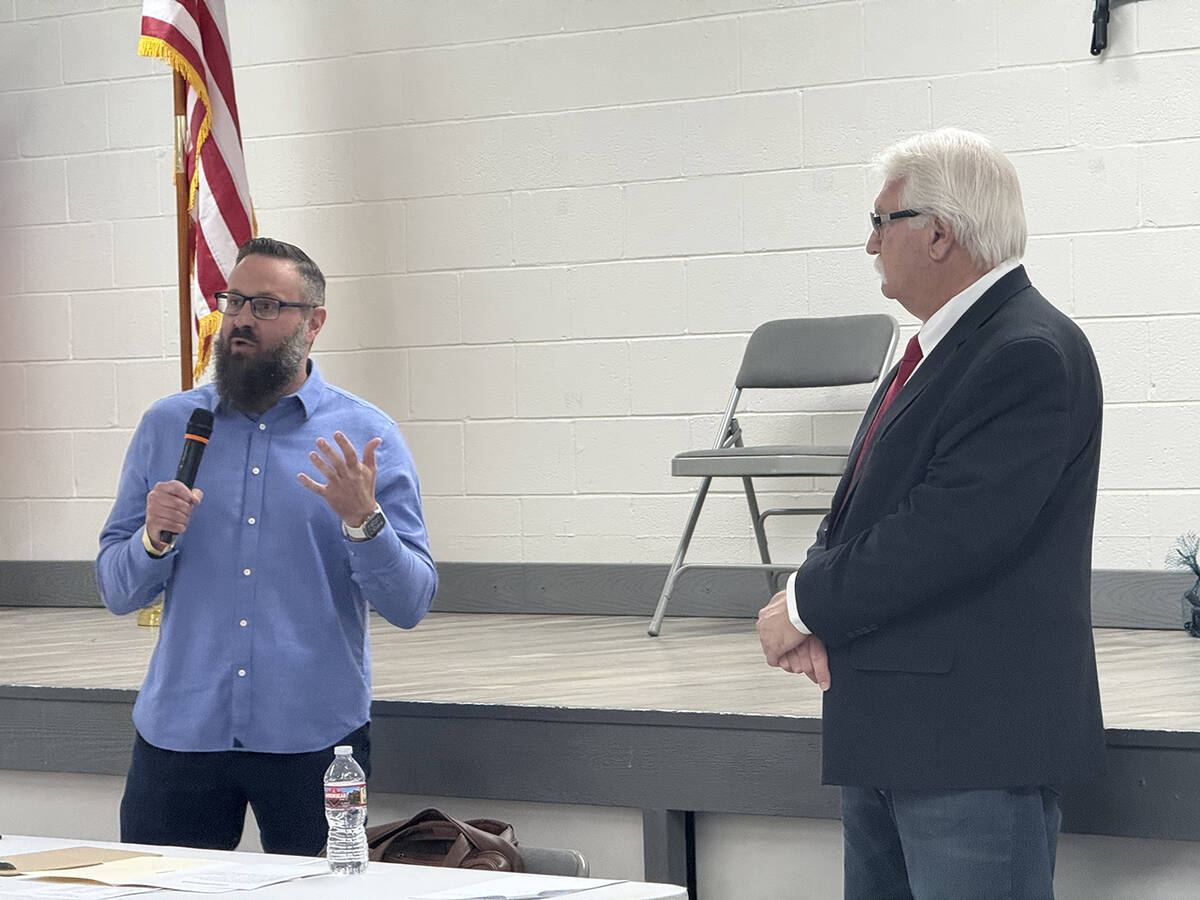 District 36 Republican Assemblyman and Minority Floor Leader Gregory Hafen II (left) and Nye Co ...