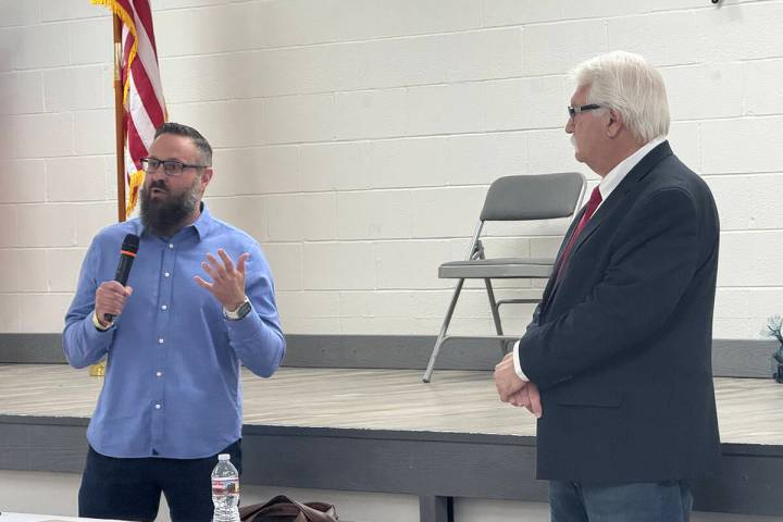 District 36 Republican Assemblyman and Minority Floor Leader Gregory Hafen II (left) and Nye Co ...