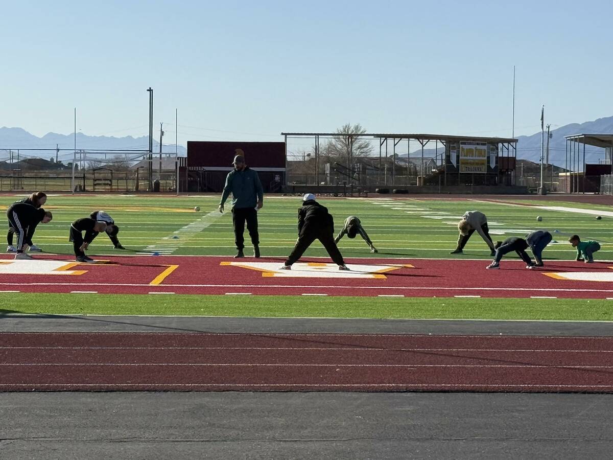 Pahrump Valley Junior Athletics director David Wilson leads 13 students through his weekly Sund ...