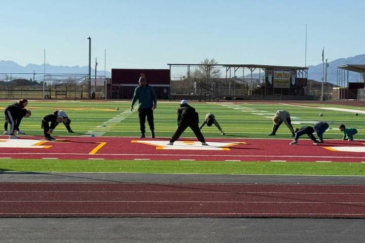 Pahrump Valley Junior Athletics director David Wilson leads 13 students through his weekly Sund ...