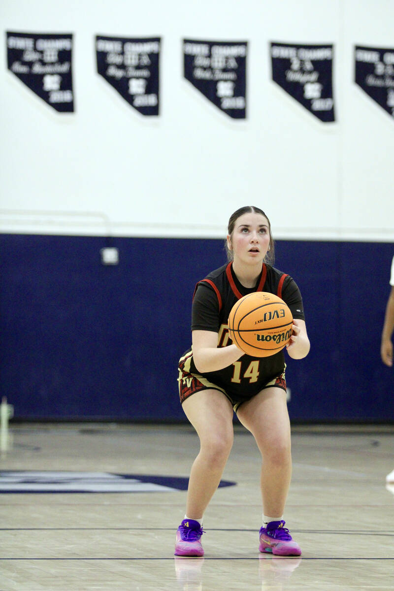 Pahrump Valley High School junior Sydney Crotty attempts to sink a free-throw opportunity on th ...