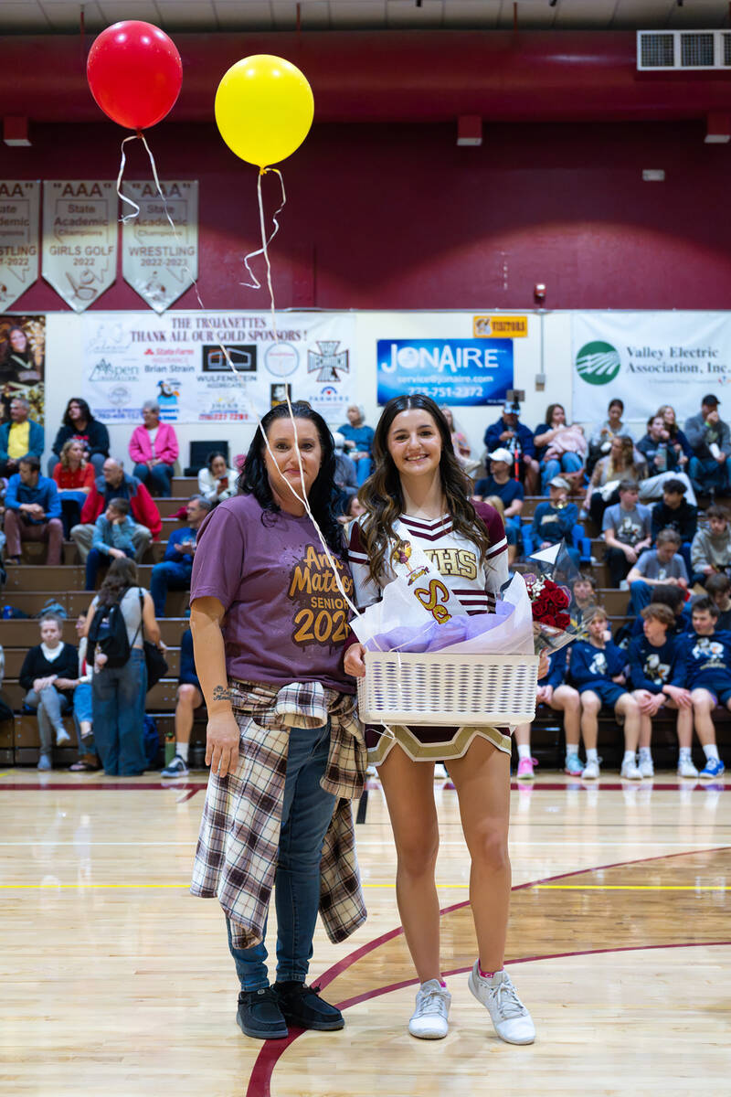 Pahrump Valley High School senior Ana Mateos is honored during the Trojans' Senior Night prior ...