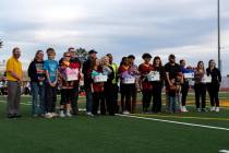 Multiple athletes from the PVHS flag football program are honored prior to kickoff against Ampl ...