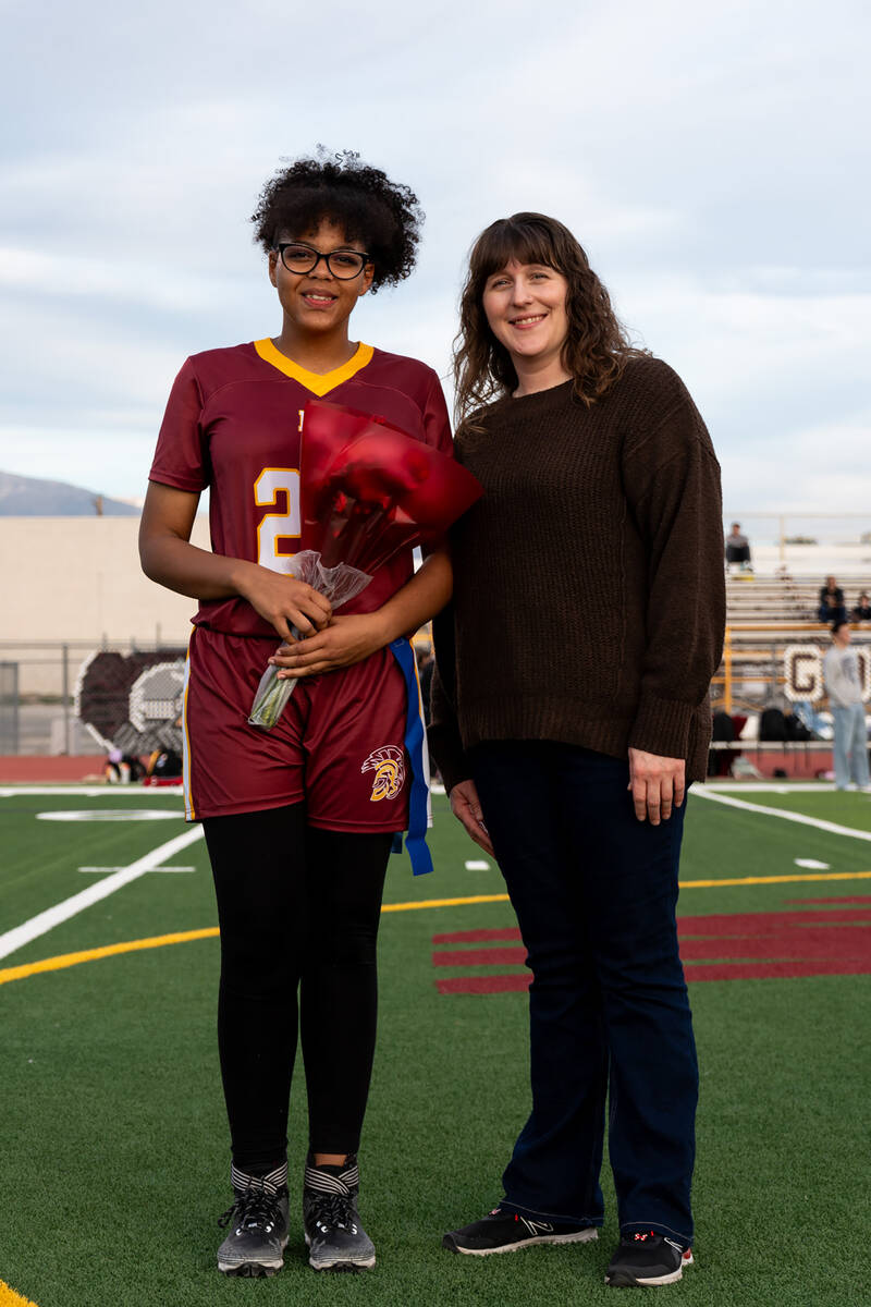 PVHS senior Aaliyah Fries is honored with her family prior to kickoff against Amplus Academy on ...