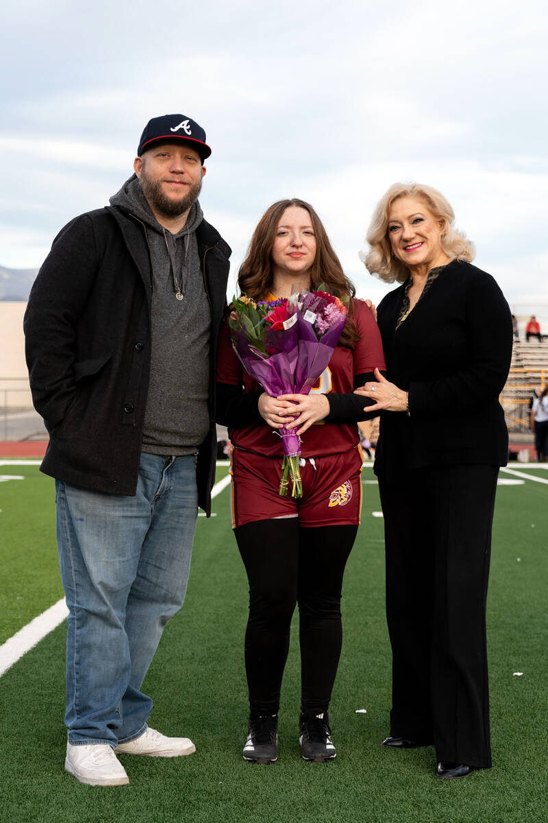 PVHS senior Tiffany Sartin is honored with her family prior to kickoff against Amplus Academy o ...