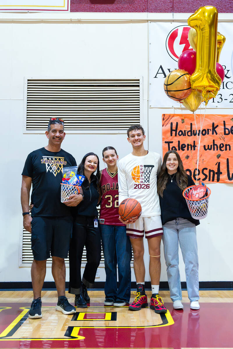 Pahrump Valley High School senior Aydon Veloz is honored pregame for his dedication and commitm ...