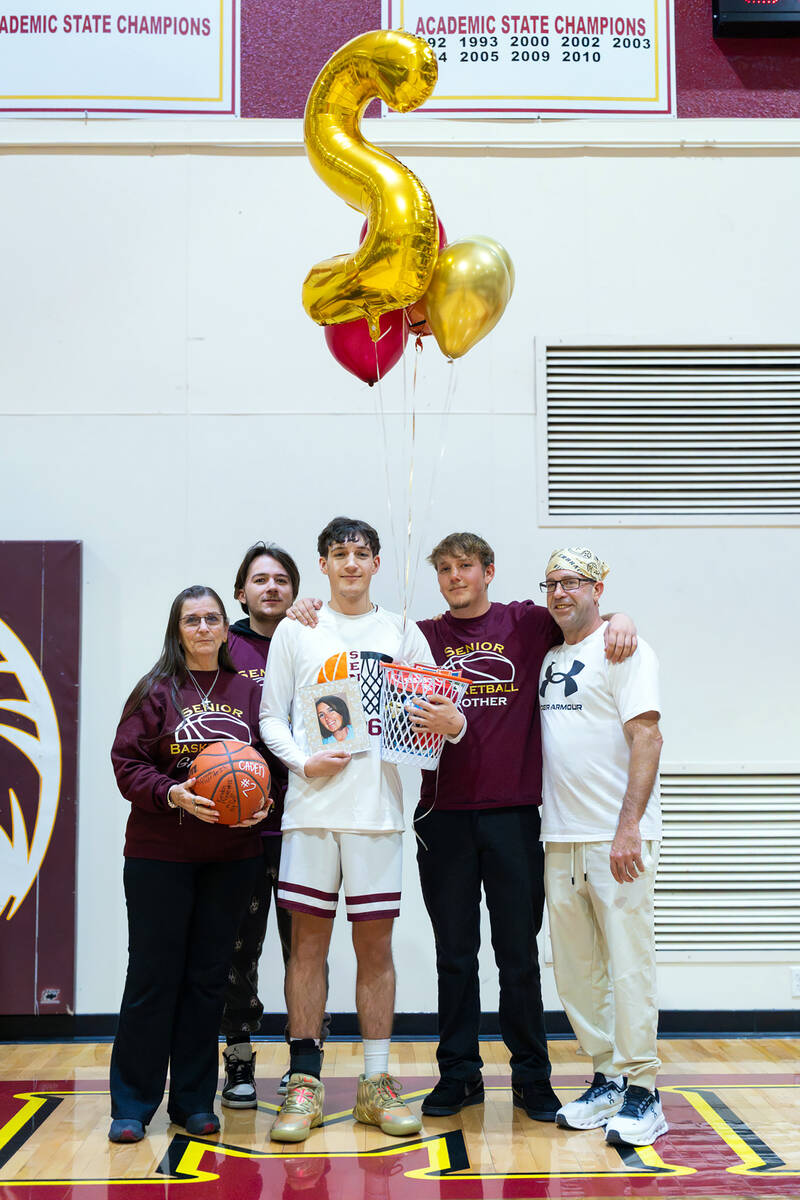 Pahrump Valley High School senior Caden Briscoe is honored pregame for his dedication and commi ...