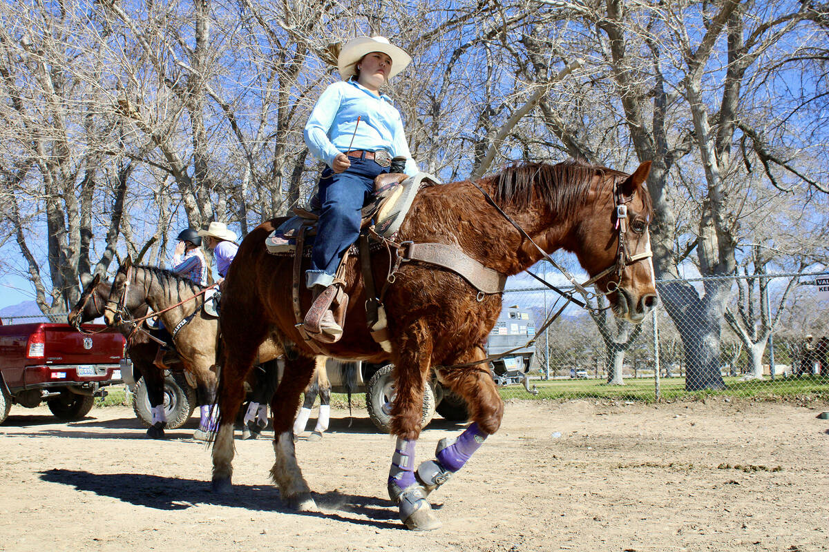 A racer prepares to warm up before her event at the 2026 Pahrump Valley Junior High and High Sc ...
