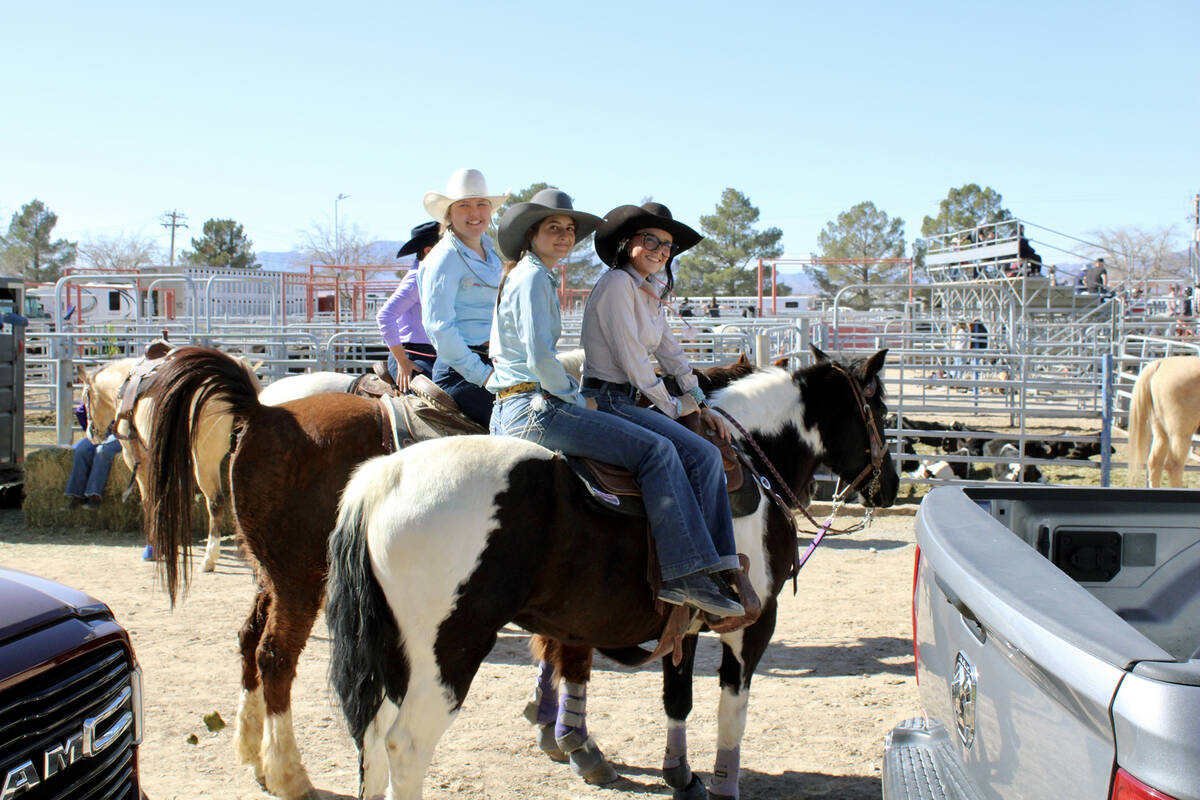 A group of teen riders participating in the Pahrump Valley Junior High and High School Rodeo fl ...