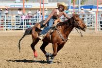 Youth and teen riders in the Pahrump Valley Junior High and High School Rodeo participate in ba ...