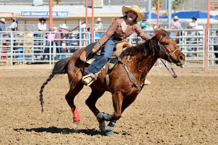 Youth and teen riders in the Pahrump Valley Junior High and High School Rodeo participate in ba ...