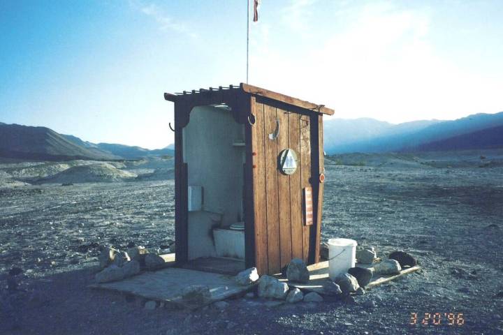 The Saline Valley Warm Springs 3-sided latrine. (Courtesy Linda DeLaMare)