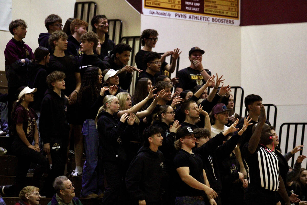 The Pahrump Valley High School student section hosted a "blackout" all black clothing attire to ...