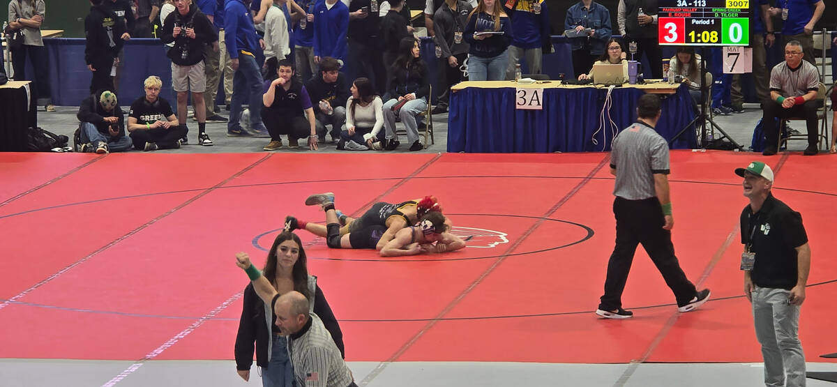 Trojan Ethan Rouse wrestles his opponent from Spring Creek High School during the Class 3A stat ...