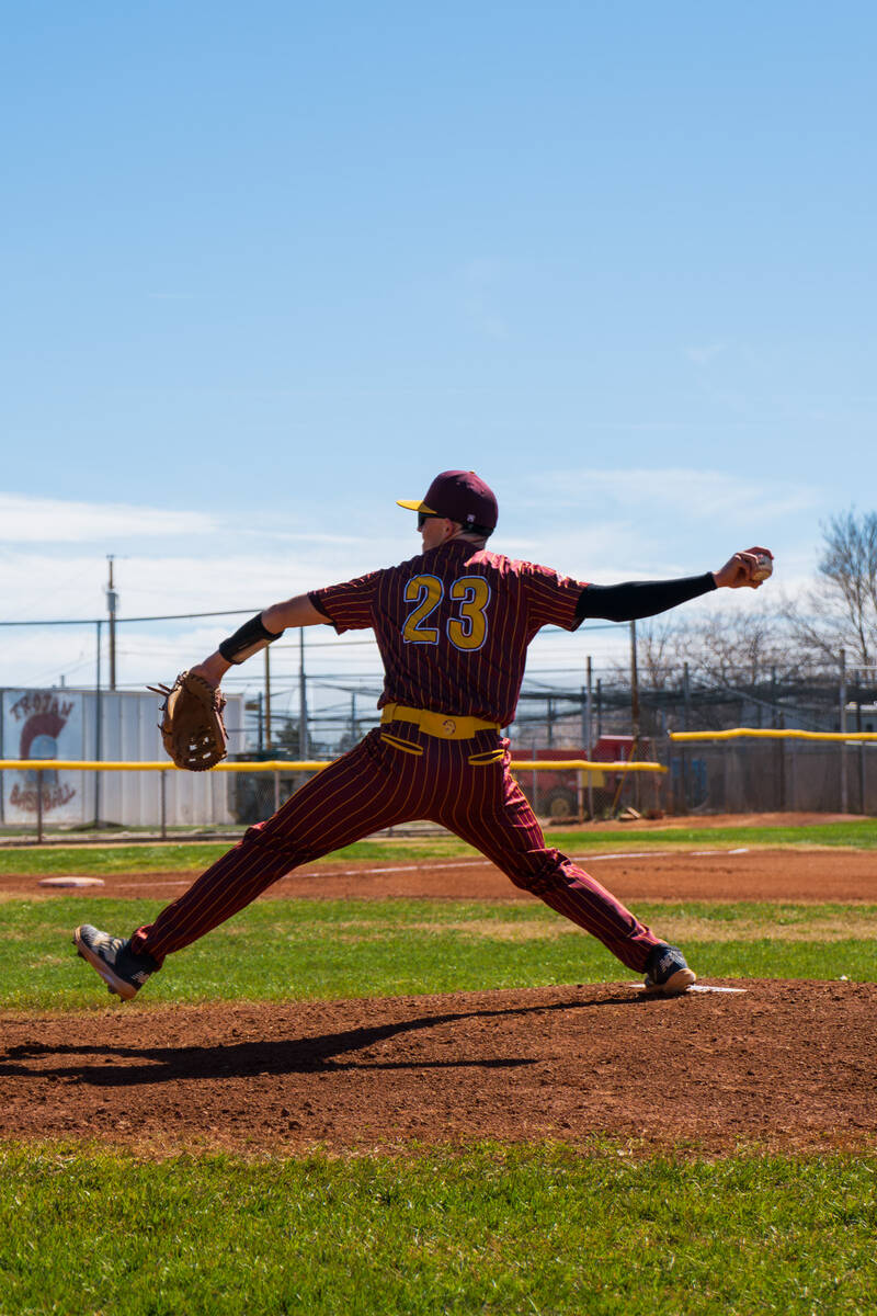 Pahrump Valley High School senior Ben Cimperman threw 85 pitches in 3.2 innings of work, allowi ...