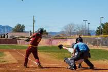 Pahrump Valley High School junior Cody Fried gets a hold of the ball sending it to right field ...