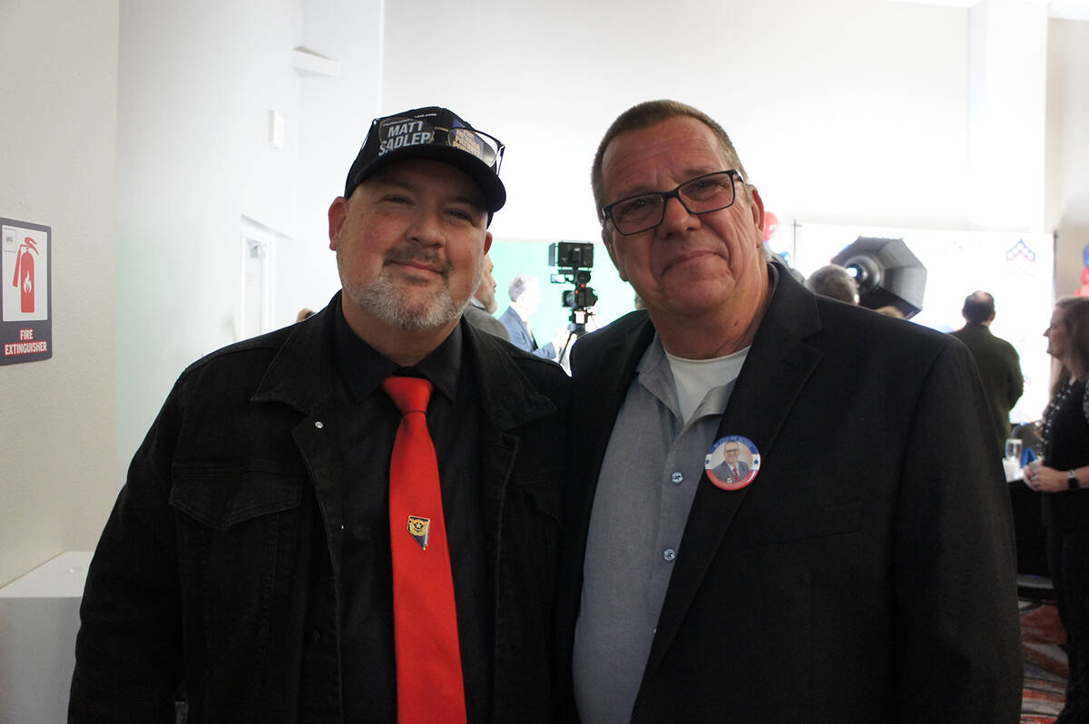 Nye County District 5 commissioner candidate Matt Sadler (left) and incumbent Nye County Sherif ...