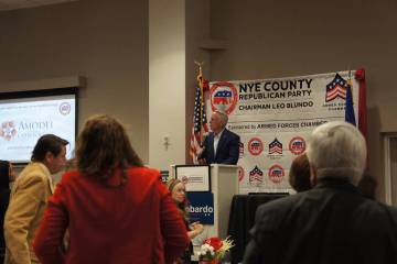 Nevada Gov. Joe Lombardo speaks at the 2026 Nye County Republican Party Lincoln Day Dinner. (El ...