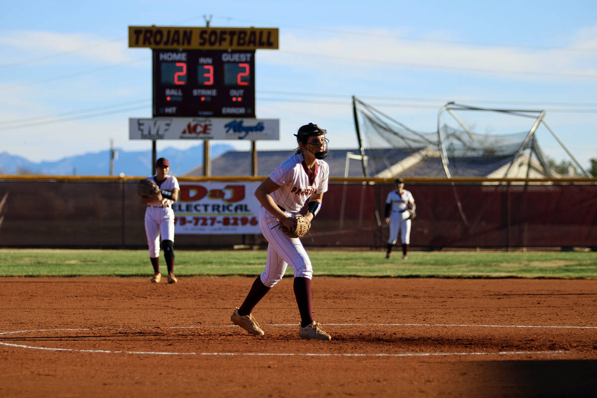 Pahrump Valley High School freshman pitcher Jaycie Hayes was able to come on in relief and toss ...