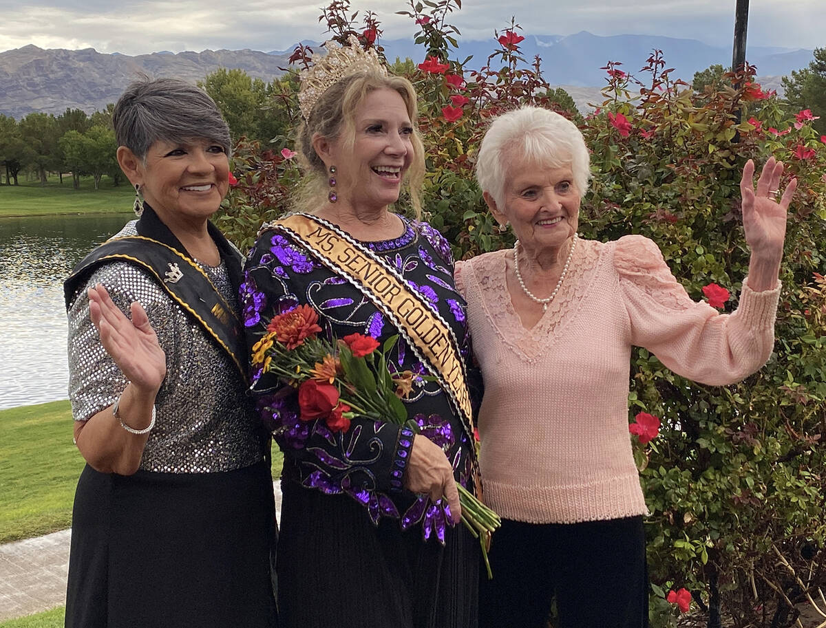 From left to right are Ms. Senior Golden Years 2025 first attendant Diane Sauter, 2025 queen Ma ...