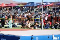 Pahrump Valley High School sophomore Aurora Bowers participates in the high jump during the Dav ...
