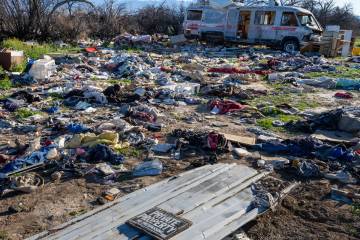 Twenty Clean Up Pahrump volunteers collaborated to clear an encampment area near Gamebird and W ...
