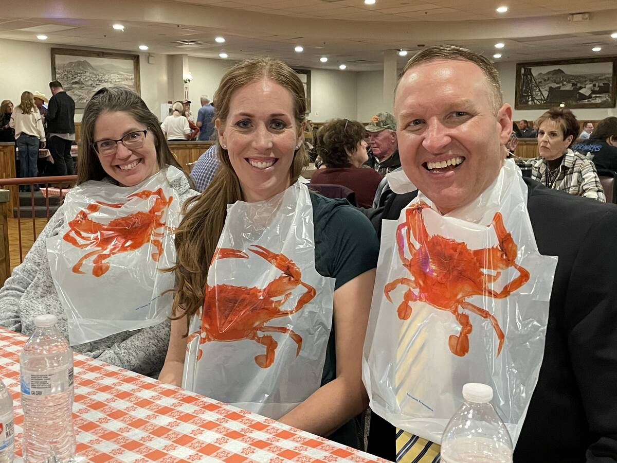Tracy Calderon, Nichole Gent, Attorney Nathan Gent are ready to feast. (Faye Burdzinski/Pahrump ...