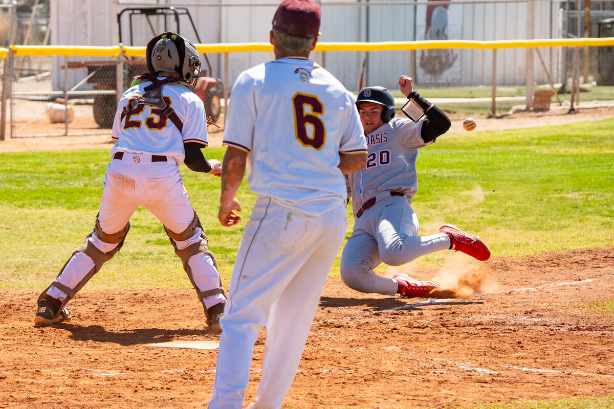 Pahrump Valley High School senior catcher Ben Cimperman patiently waits to receive a ball at th ...