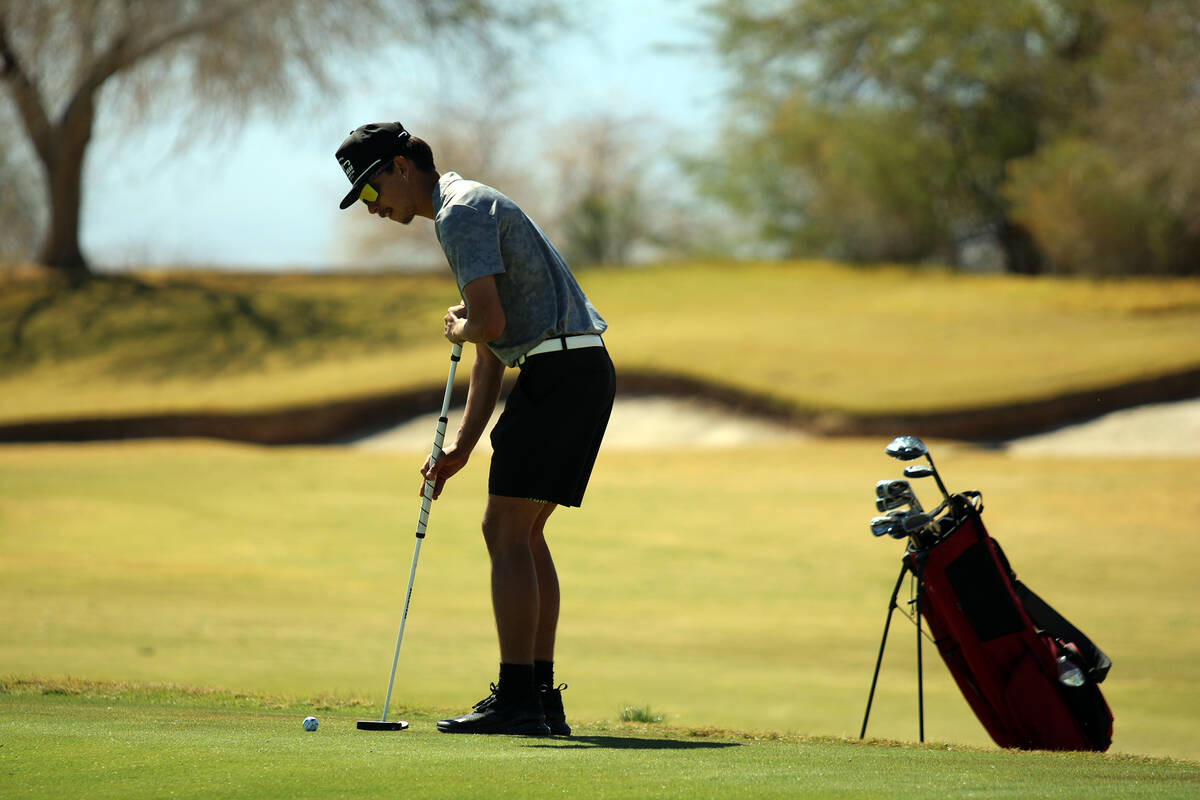 Pahrump Valley High School senior Cayden Cowley competes in Boulder City during the Trojans' ro ...
