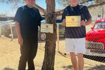 SNHPS pitchers Lathan "Rebel" Dilger and Clint Bender display their first-place certificates du ...