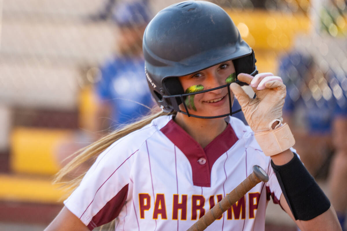 Pahrump Valley High School junior Riley Saldana shows how close she was to hitting her second h ...