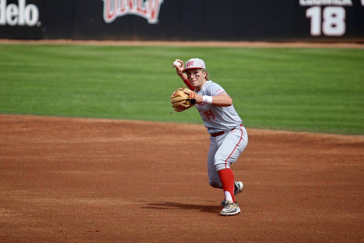 Utah Tech junior second baseman Kyle McDaniel cleanly fields a ball at second base to record th ...