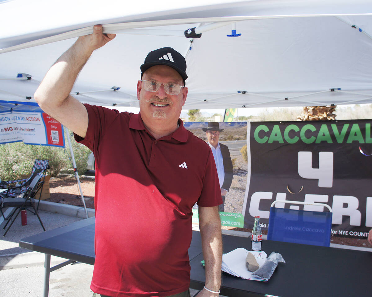 Nye County clerk candidate Andrew Caccavale at the G-Con All Candidate Meet and Greet on Saturd ...