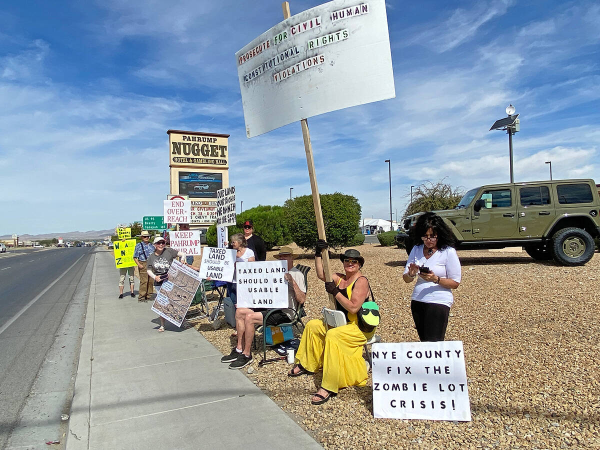 The Pahrump Vacant Land Owners held a Zombie Lot Protest on Saturday, March 21, taking to the b ...