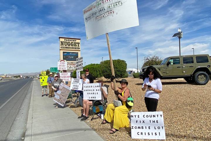 The Pahrump Vacant Land Owners held a Zombie Lot Protest on Saturday, March 21, taking to the b ...