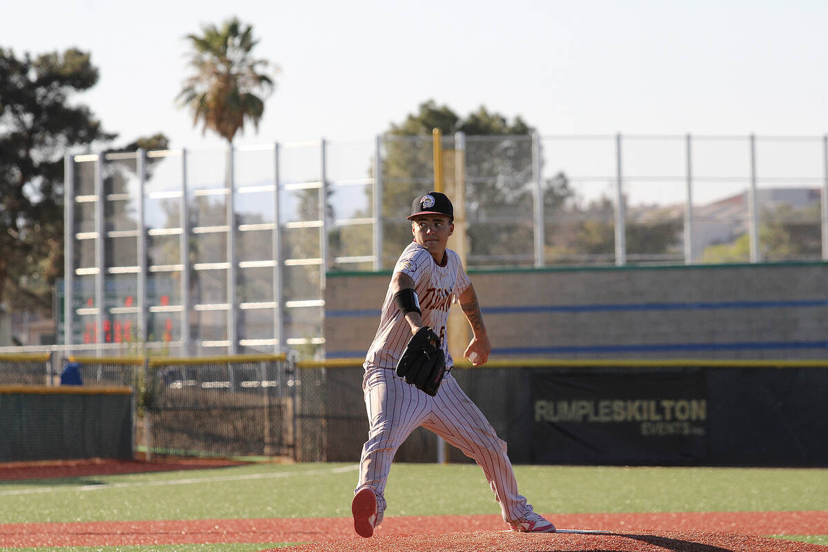 Pahrump Valley High School junior Jacob Selbach pitched an inning in relief on the road against ...
