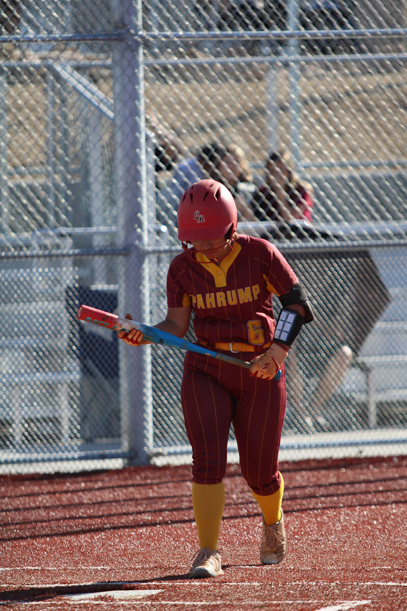 Pahrump Valley High School senior Madison Rodriguez prepares to step up to the plate on the roa ...