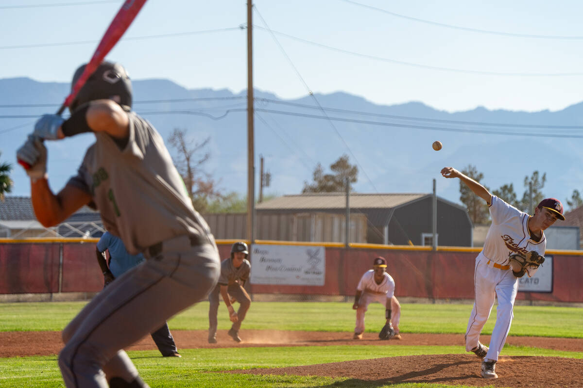 Pahrump Valley High School junior Samuel Mendoza tossed four innings for the Trojans against th ...
