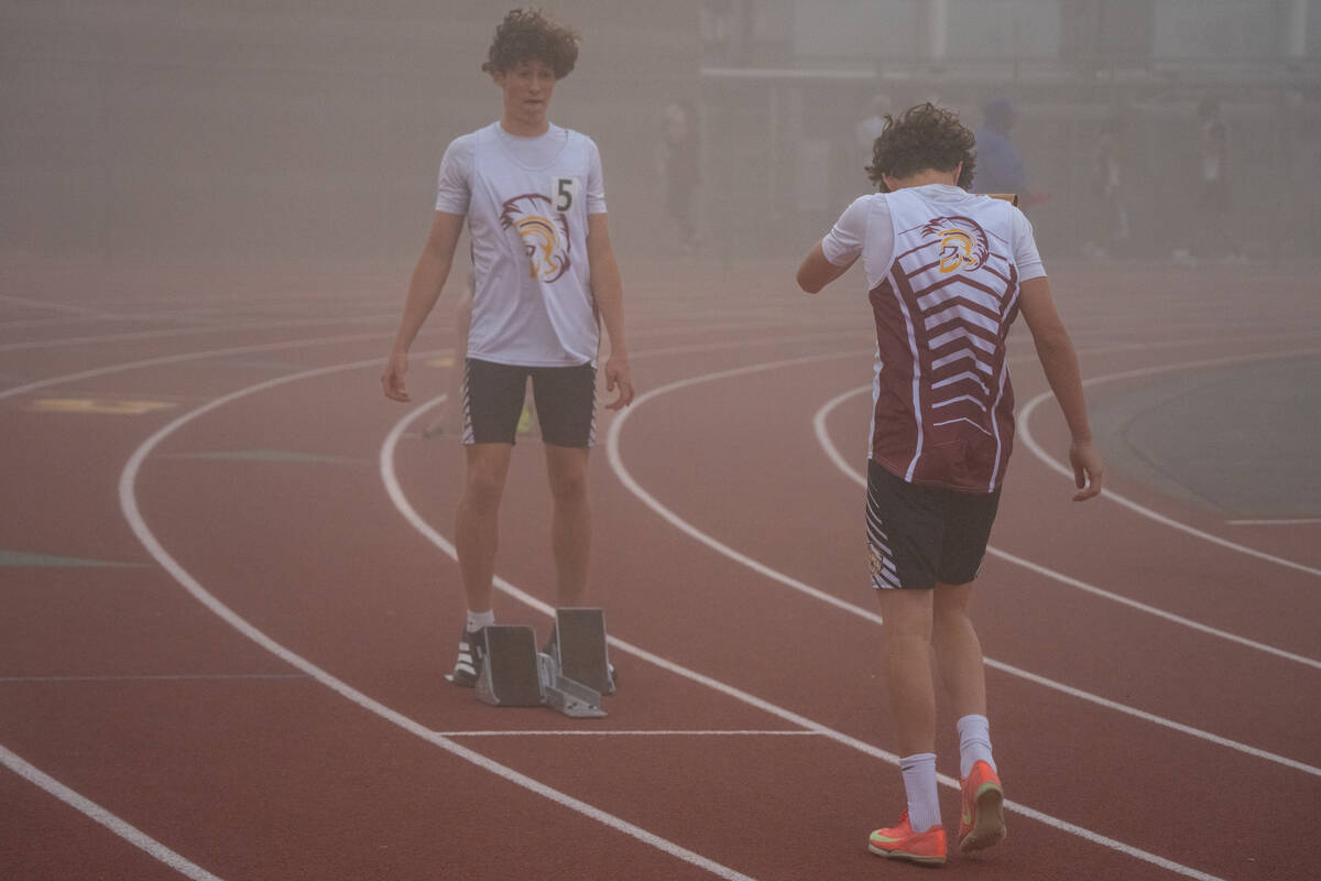 Track and field athletes battle windy conditions at home in Pahrump during the Pahrump Weekday ...