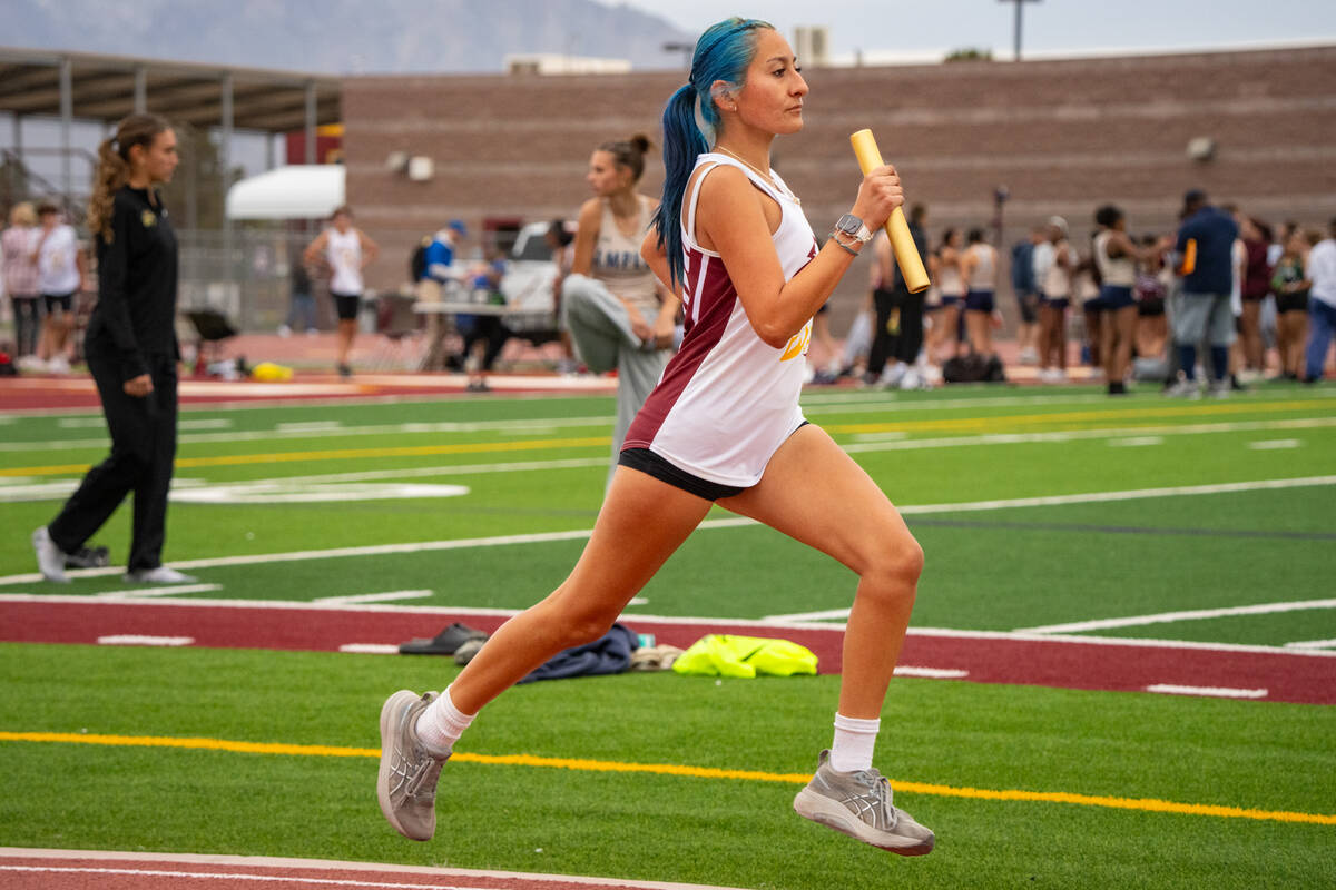 Pahrump Valley High School junior Sophie Romero takes off during the Pahrump Weekday #2 meet in ...