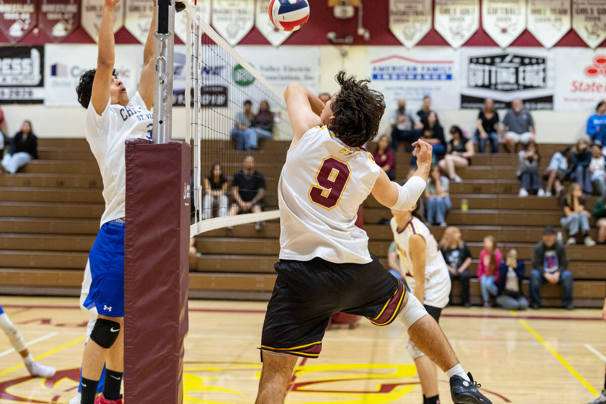 Pahrump Valley High School senior Alexander Mahoney gets himself in position to set up for a ki ...