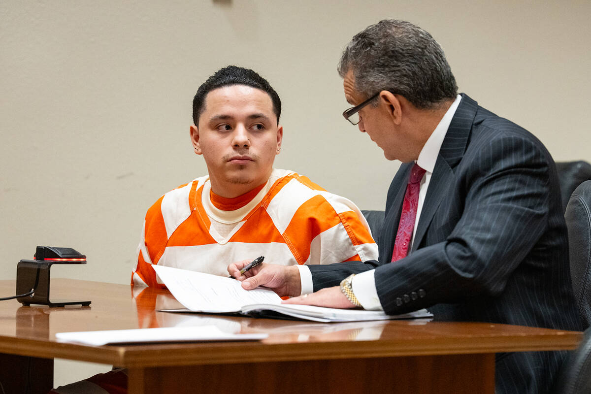 Anthony Aguilar (left) and one of his attorneys, Christopher R. Oram (right), in Fifth Judicial ...